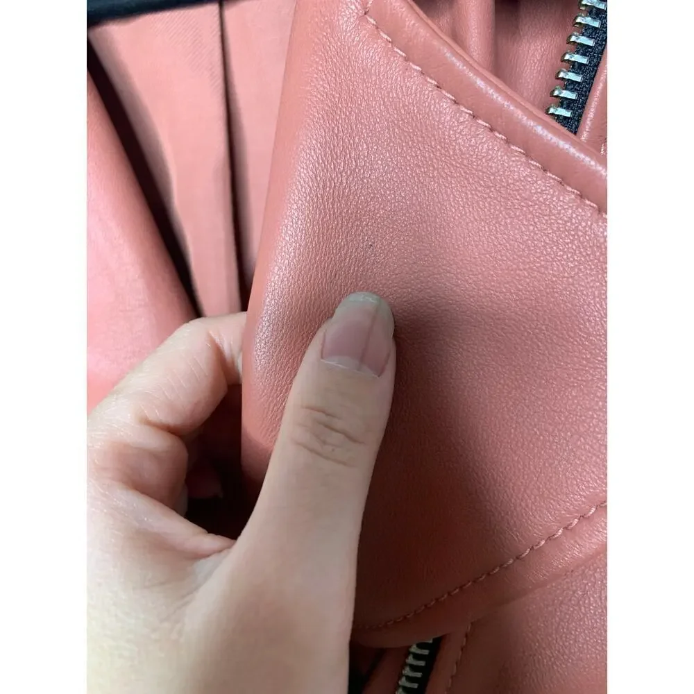 ALLSAINTS Balfern Leather Biker Jacket in Rose Wood Pink - Picture 9 of 13